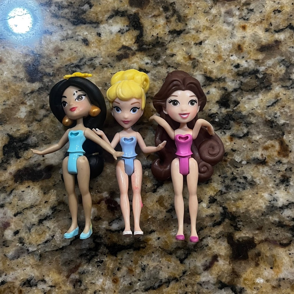 Disney Princess Little Kingdom Royal Doll Lot 3 Jasmine Cinderella Belle 3.75in